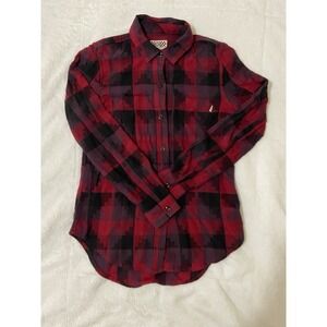 Vans Shirt Women XS Red Plaid Long Sleeve Pocket Button Up Flannel